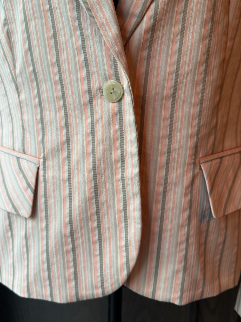 Striped Peach Pink Cotton-Blend Women's Blazer 14 - Picture 3 of 7